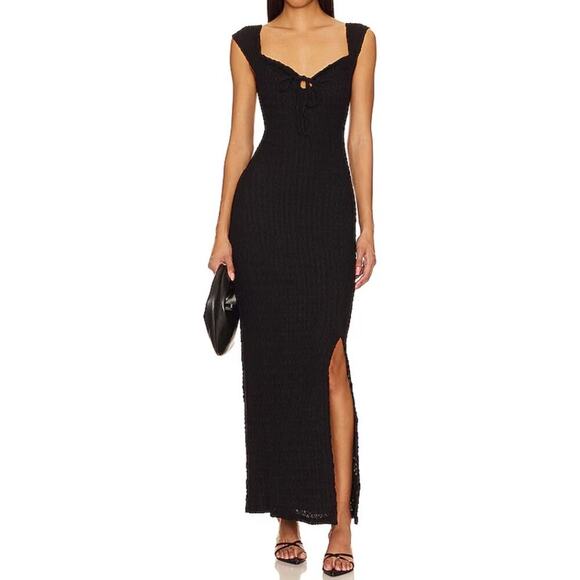 Free People Eleni Bodycon Maxi Dress Sweetheart Neck Side Slit Black Size Medium - Picture 1 of 11